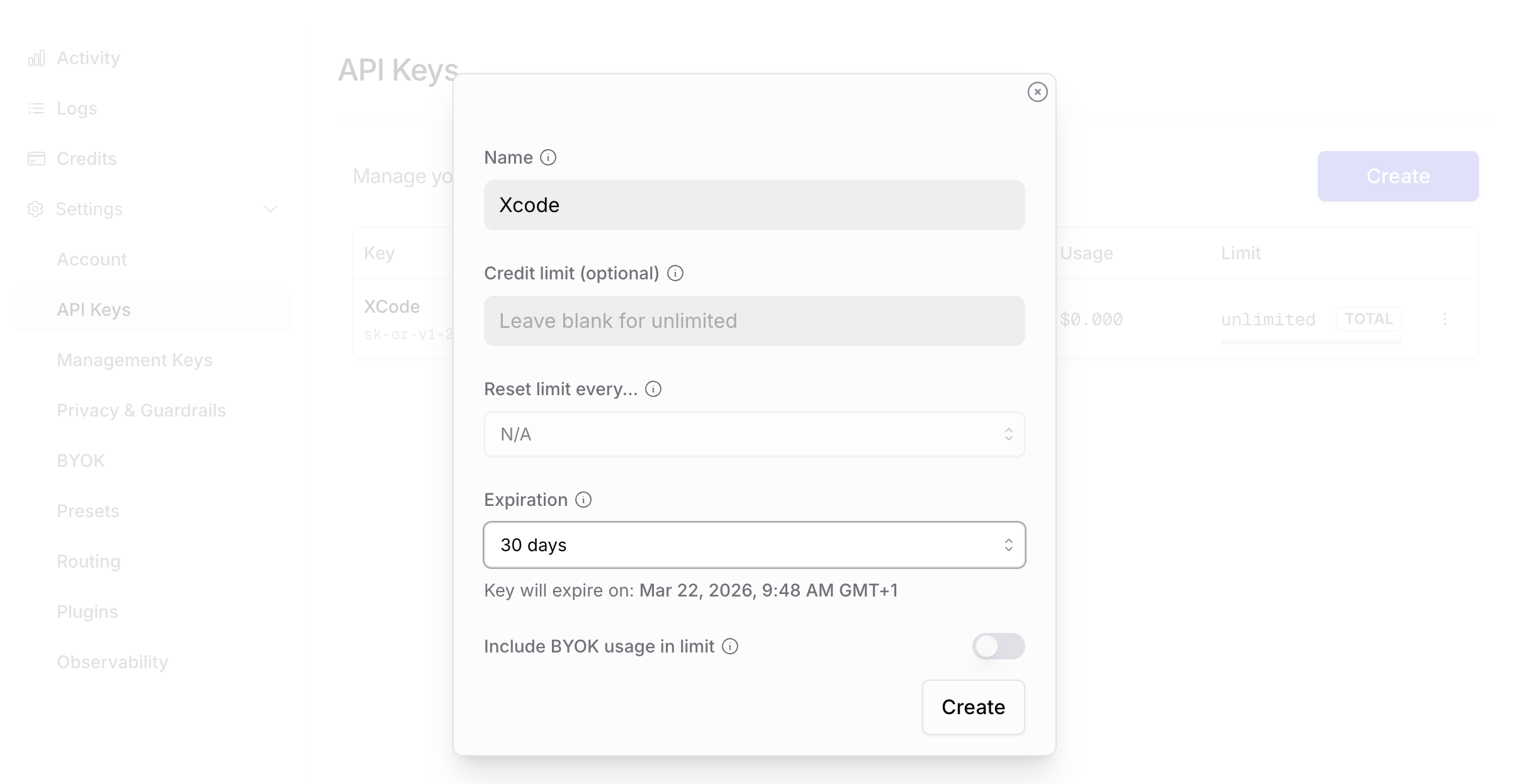 Create an API Key for OpenRouter