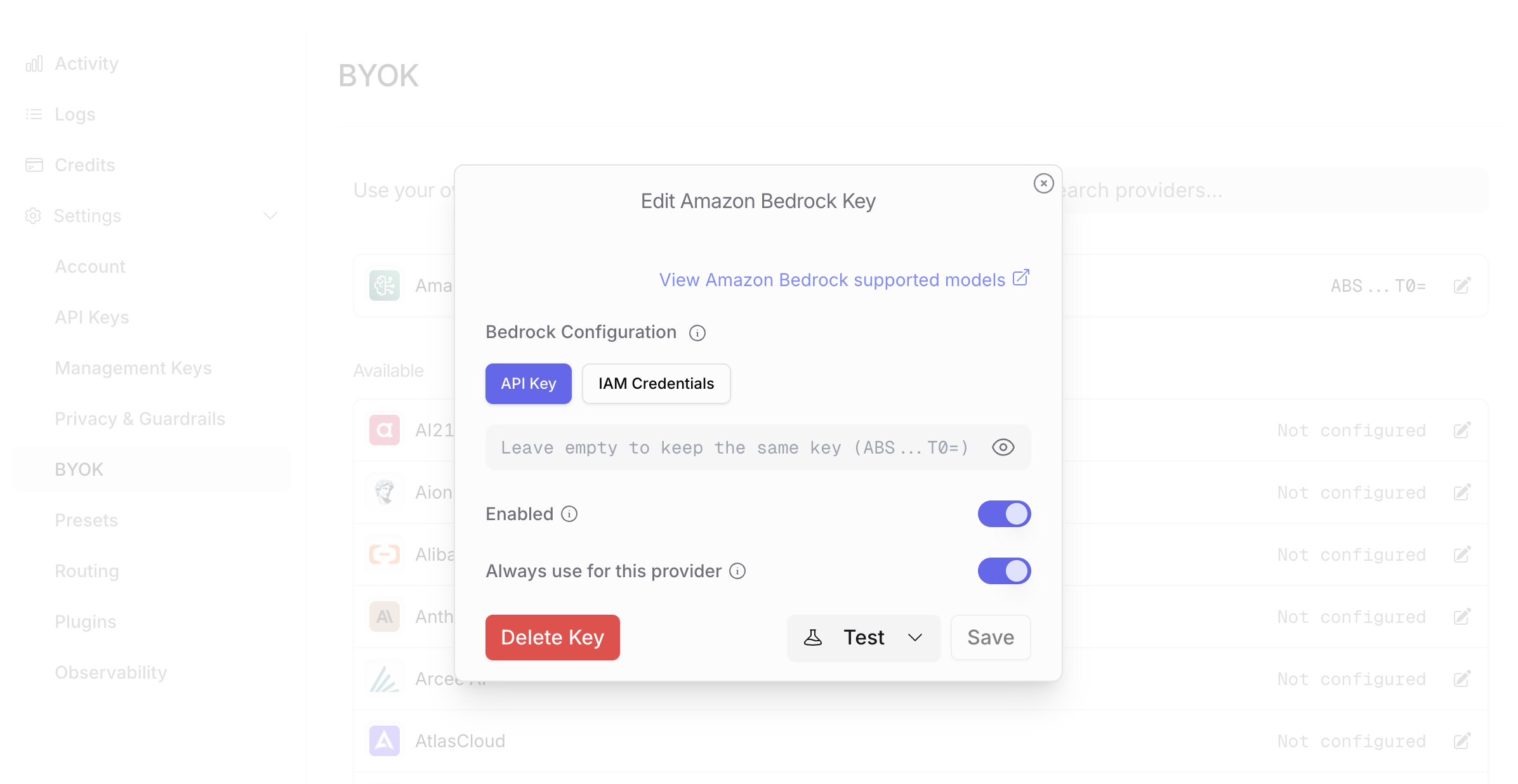 Configure Bedrock pass-through for OpenRouter