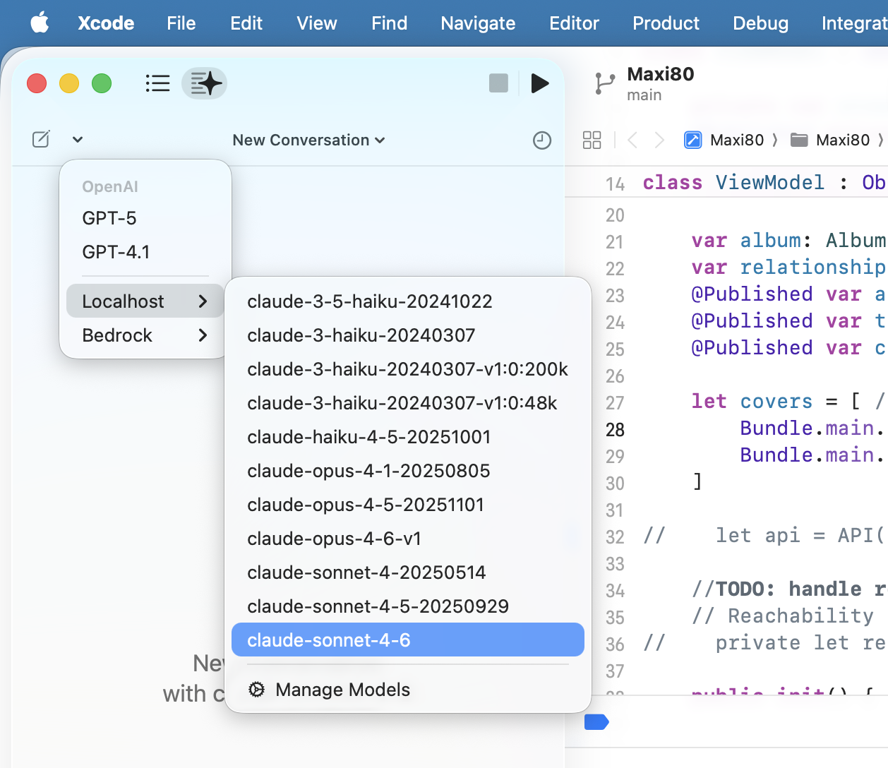 Xcode coding agent conversation through the proxy